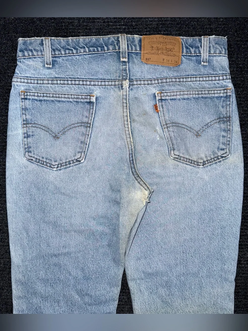 VTG 90s Levis 517 Orange Tab Bootcut Jeans 33x31.5 USA Thrashed Faded (tag34x34)